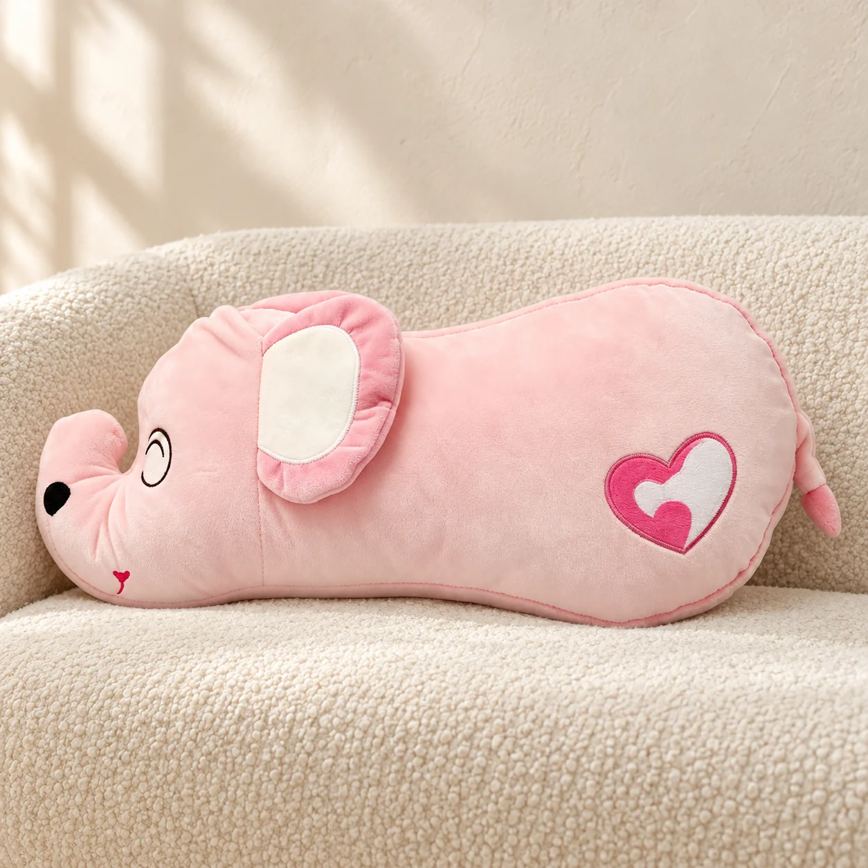 Pink Elephant Heart Bolster — AI styling illustration