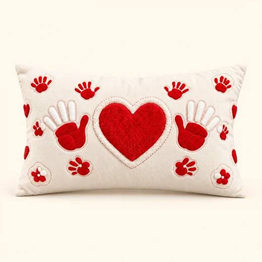 Handprints and Heart Lumbar Cushion — design reference