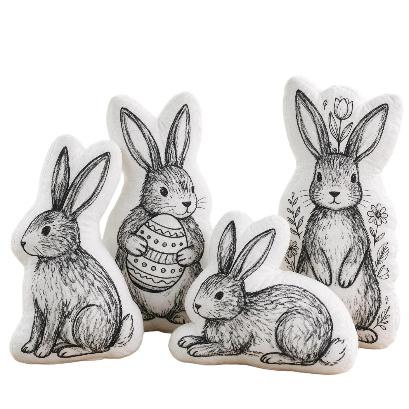 Monochrome Rabbit Illustration Cushion Collection, design reference