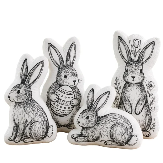 Monochrome Rabbit Illustration Cushion Collection — design reference