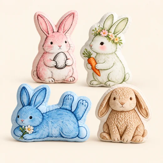 Pastel Rabbit Illustration Cushion Collection — design reference