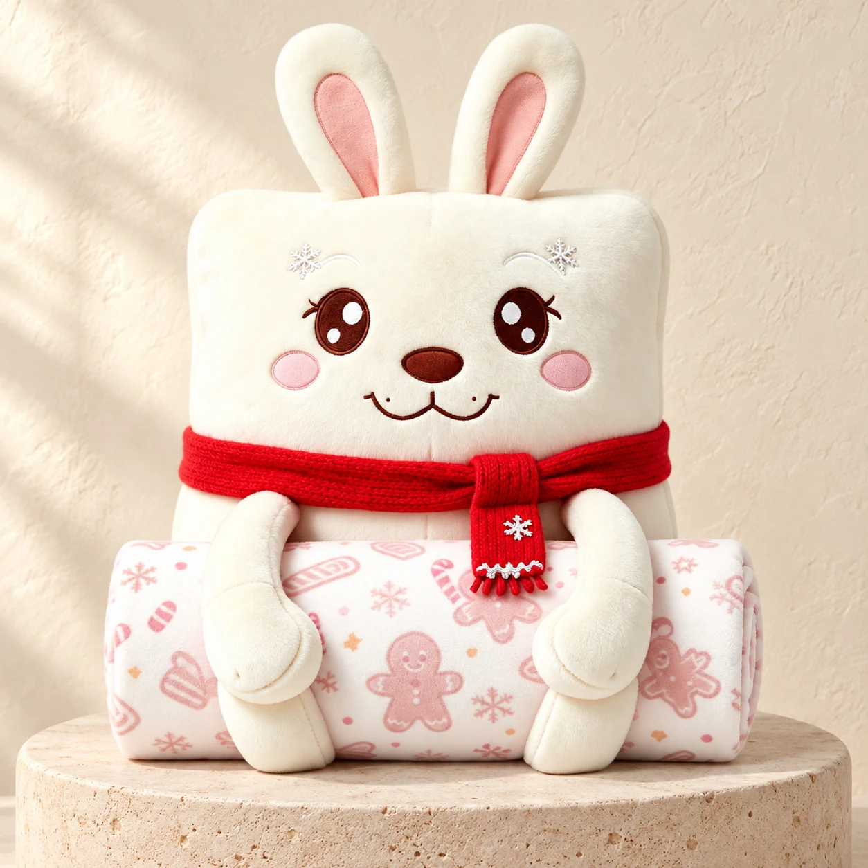Rabbit Cushion and Floral Blanket Concept — AI styling illustration