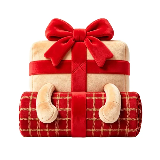 Gift-Box Cushion and Red Plaid Blanket Concept — design reference