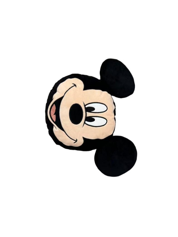 Mickey Mouse face cushion — Round black ears and an embroidered smiling face.
