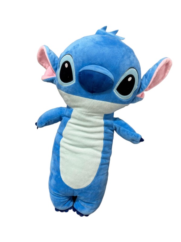 Stitch long-body plush — Blue body, pale belly panel and wide ears with pink inner panels.