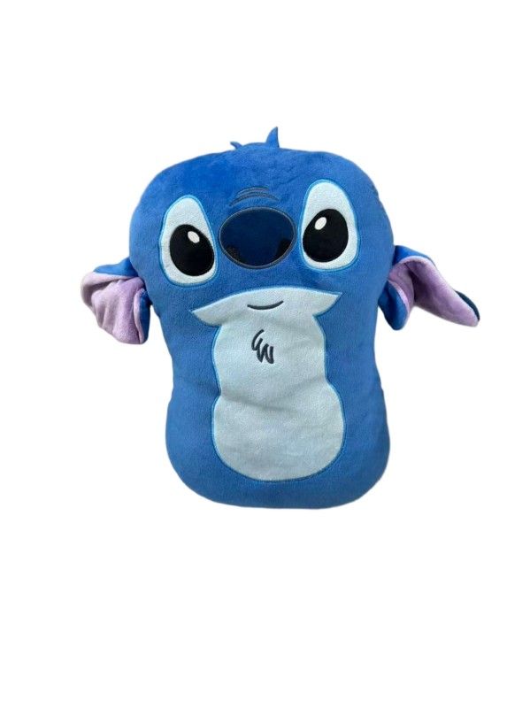 Stitch rounded body cushion — A rounded blue body with a pale belly and purple inner ears.