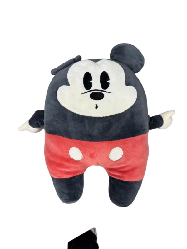 Mickey Mouse rounded body cushion — Charcoal-grey body, red lower panel and white glove details.