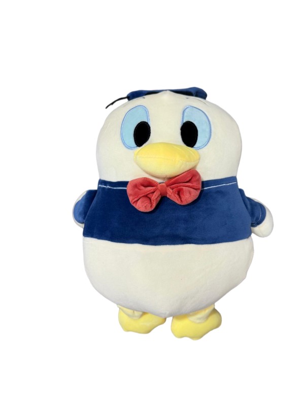 Donald Duck rounded body cushion — Cream body, navy outfit, red bow and yellow feet.
