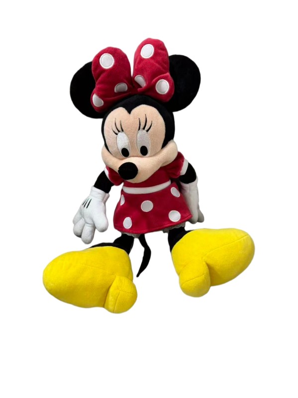 Minnie Mouse plush — Red spotted dress and bow, white gloves and yellow shoes.